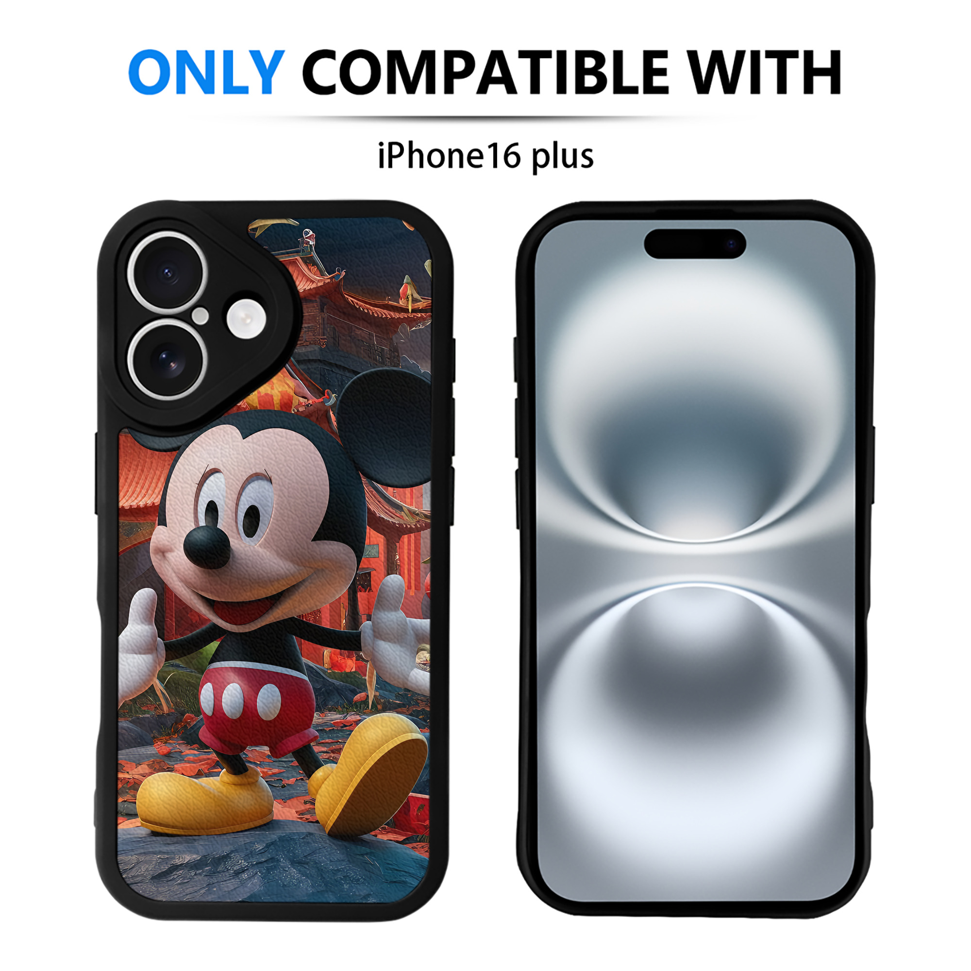 （画像用） ミッキーマウス Mickey Mouse 【iPhone 16シリーズ対応】シリコンスマホケース（レザー調） 材質：シリコン